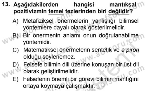 Çağdaş Felsefe 1 Dersi 2013 - 2014 Yılı Tek Ders Sınav Soruları 13. Soru