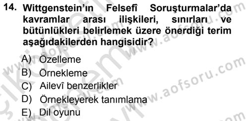 Çağdaş Felsefe 1 Dersi 2013 - 2014 Yılı Tek Ders Sınav Soruları 14. Soru