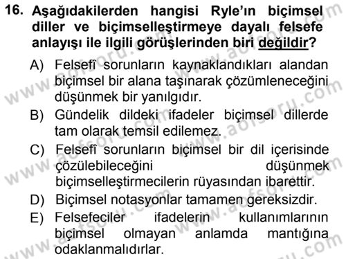 Çağdaş Felsefe 1 Dersi 2013 - 2014 Yılı Tek Ders Sınav Soruları 16. Soru