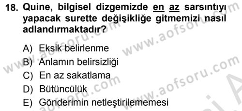 Çağdaş Felsefe 1 Dersi 2013 - 2014 Yılı Tek Ders Sınav Soruları 18. Soru