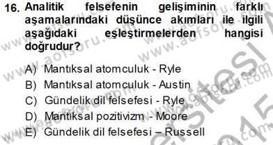 Çağdaş Felsefe 1 Dersi 2014 - 2015 Yılı (Vize) Ara Sınav Soruları 16. Soru