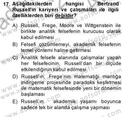 Çağdaş Felsefe 1 Dersi 2014 - 2015 Yılı (Vize) Ara Sınav Soruları 17. Soru