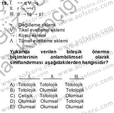 Çağdaş Felsefe 1 Dersi 2014 - 2015 Yılı (Vize) Ara Sınav Soruları 19. Soru