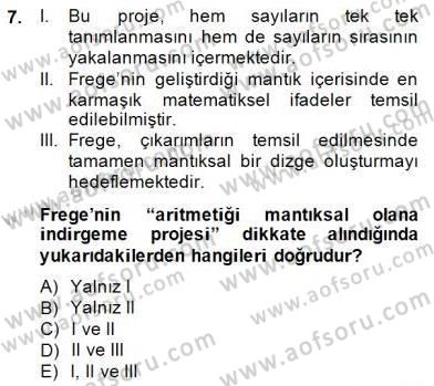 Çağdaş Felsefe 1 Dersi 2014 - 2015 Yılı (Vize) Ara Sınavı 7. Soru