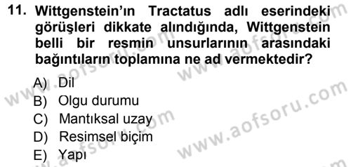 Çağdaş Felsefe 1 Dersi 2014 - 2015 Yılı Tek Ders Sınav Soruları 11. Soru