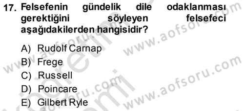 Çağdaş Felsefe 1 Dersi 2014 - 2015 Yılı Tek Ders Sınav Soruları 17. Soru