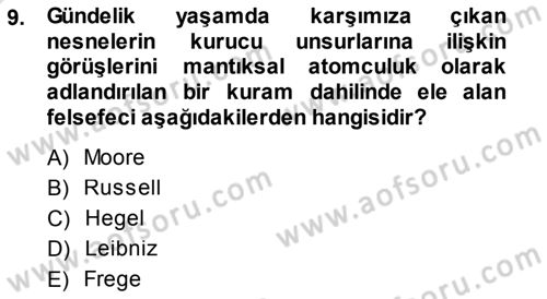 Çağdaş Felsefe 1 Dersi 2014 - 2015 Yılı Tek Ders Sınav Soruları 9. Soru