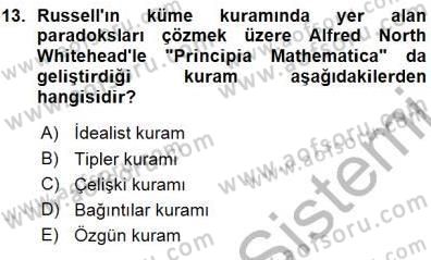 Çağdaş Felsefe 1 Dersi 2015 - 2016 Yılı (Vize) Ara Sınav Soruları 13. Soru