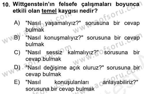 Çağdaş Felsefe 1 Dersi 2015 - 2016 Yılı Tek Ders Sınav Soruları 10. Soru
