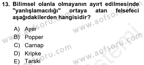Çağdaş Felsefe 1 Dersi 2015 - 2016 Yılı Tek Ders Sınav Soruları 13. Soru