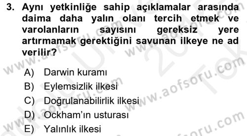 Çağdaş Felsefe 1 Dersi 2015 - 2016 Yılı Tek Ders Sınavı 3. Soru