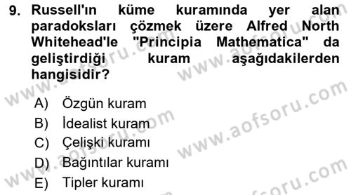 Çağdaş Felsefe 1 Dersi 2015 - 2016 Yılı Tek Ders Sınav Soruları 9. Soru