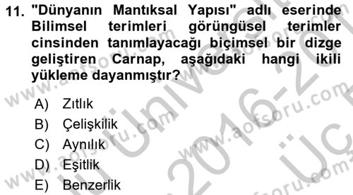 Çağdaş Felsefe 1 Dersi 2016 - 2017 Yılı 3 Ders Sınav Soruları 11. Soru