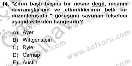 Çağdaş Felsefe 1 Dersi 2016 - 2017 Yılı 3 Ders Sınav Soruları 14. Soru