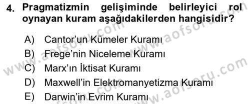 Çağdaş Felsefe 1 Dersi 2016 - 2017 Yılı 3 Ders Sınav Soruları 4. Soru