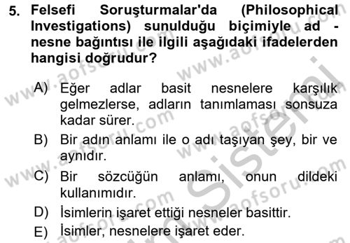 Çağdaş Felsefe 1 Dersi 2016 - 2017 Yılı 3 Ders Sınav Soruları 5. Soru