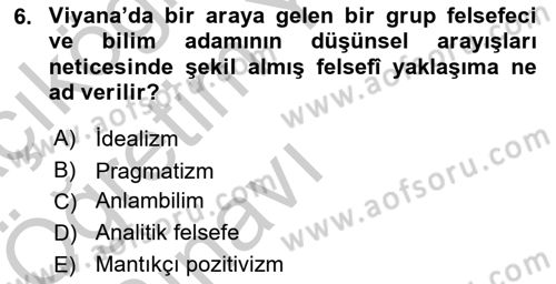 Çağdaş Felsefe 1 Dersi 2016 - 2017 Yılı 3 Ders Sınav Soruları 6. Soru