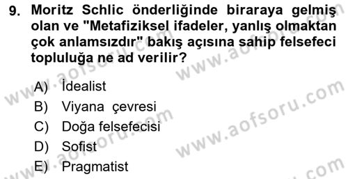 Çağdaş Felsefe 1 Dersi 2016 - 2017 Yılı 3 Ders Sınav Soruları 9. Soru