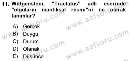 Çağdaş Felsefe 1 Dersi 2016 - 2017 Yılı (Vize) Ara Sınav Soruları 11. Soru