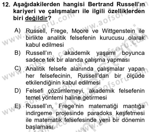 Çağdaş Felsefe 1 Dersi 2016 - 2017 Yılı (Vize) Ara Sınav Soruları 12. Soru