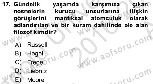 Çağdaş Felsefe 1 Dersi 2016 - 2017 Yılı (Vize) Ara Sınav Soruları 17. Soru