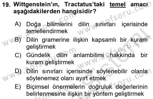 Çağdaş Felsefe 1 Dersi 2016 - 2017 Yılı (Vize) Ara Sınav Soruları 19. Soru