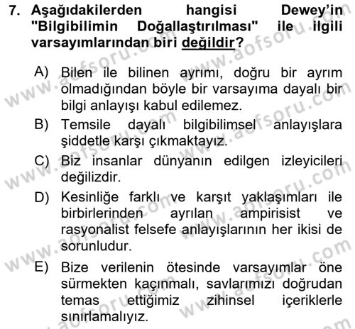Çağdaş Felsefe 1 Dersi 2016 - 2017 Yılı (Vize) Ara Sınav Soruları 7. Soru