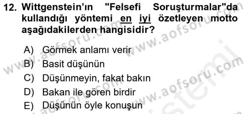 Çağdaş Felsefe 1 Dersi 2016 - 2017 Yılı (Final) Dönem Sonu Sınav Soruları 12. Soru