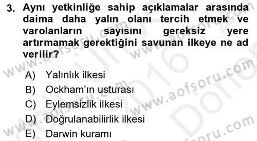 Çağdaş Felsefe 1 Dersi 2016 - 2017 Yılı (Final) Dönem Sonu Sınav Soruları 3. Soru