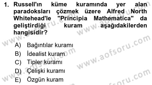 Çağdaş Felsefe 1 Dersi 2017 - 2018 Yılı 3 Ders Sınavı 1. Soru