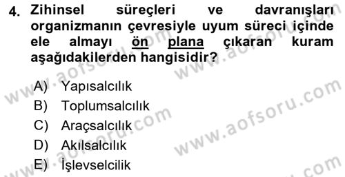 Çağdaş Felsefe 1 Dersi 2017 - 2018 Yılı 3 Ders Sınavı 4. Soru