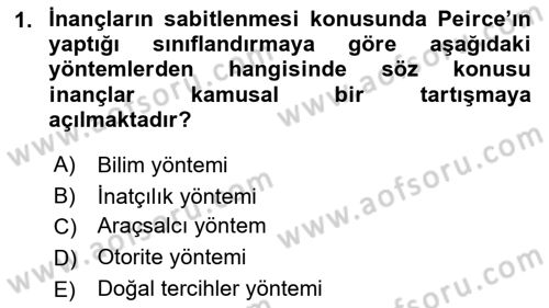 Çağdaş Felsefe 1 Dersi 2017 - 2018 Yılı (Vize) Ara Sınav Soruları 1. Soru