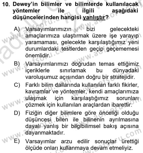 Çağdaş Felsefe 1 Dersi 2017 - 2018 Yılı (Vize) Ara Sınavı 10. Soru