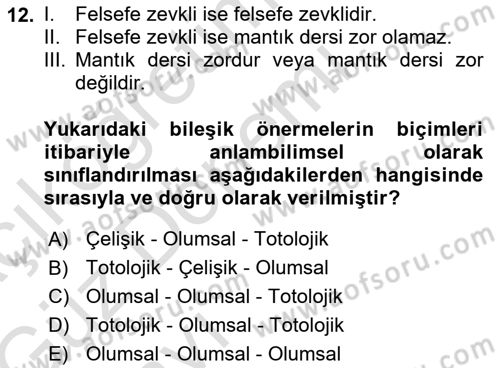 Çağdaş Felsefe 1 Dersi 2017 - 2018 Yılı (Vize) Ara Sınav Soruları 12. Soru