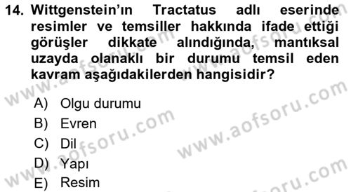 Çağdaş Felsefe 1 Dersi 2017 - 2018 Yılı (Vize) Ara Sınav Soruları 14. Soru