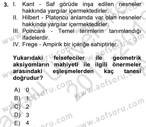 Çağdaş Felsefe 1 Dersi 2017 - 2018 Yılı (Vize) Ara Sınav Soruları 3. Soru