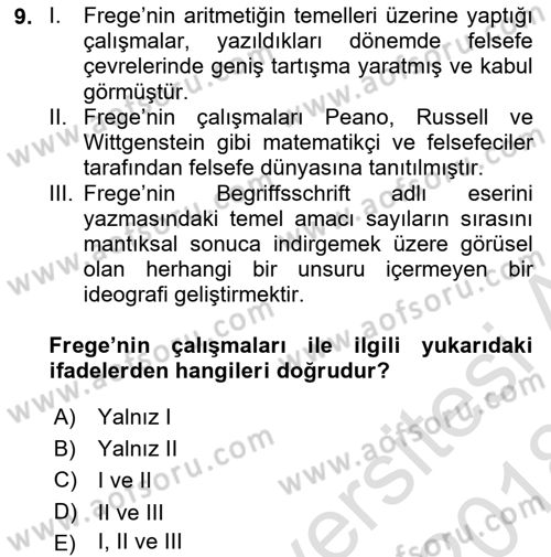 Çağdaş Felsefe 1 Dersi 2017 - 2018 Yılı (Vize) Ara Sınav Soruları 9. Soru