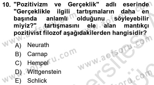 Çağdaş Felsefe 1 Dersi 2018 - 2019 Yılı 3 Ders Sınav Soruları 10. Soru