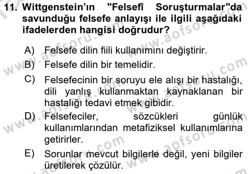 Çağdaş Felsefe 1 Dersi 2018 - 2019 Yılı 3 Ders Sınav Soruları 11. Soru