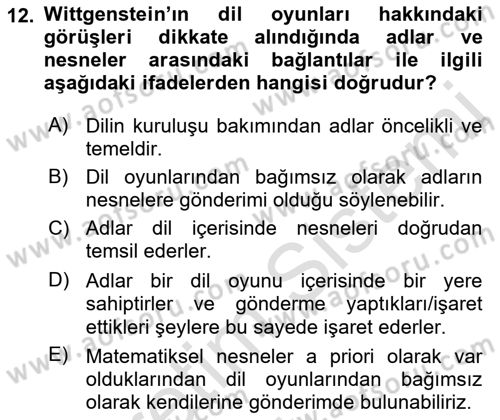 Çağdaş Felsefe 1 Dersi 2018 - 2019 Yılı 3 Ders Sınav Soruları 12. Soru