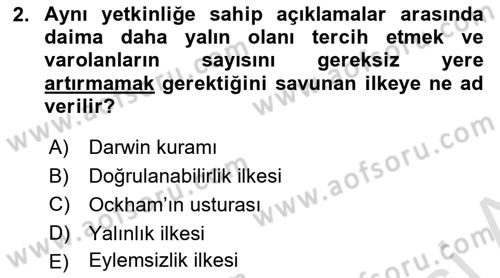 Çağdaş Felsefe 1 Dersi 2018 - 2019 Yılı 3 Ders Sınav Soruları 2. Soru