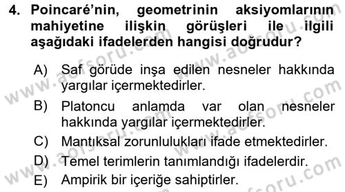 Çağdaş Felsefe 1 Dersi 2018 - 2019 Yılı 3 Ders Sınav Soruları 4. Soru