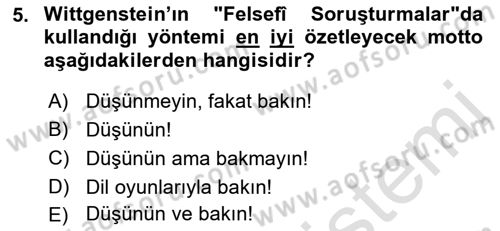 Çağdaş Felsefe 1 Dersi 2018 - 2019 Yılı 3 Ders Sınav Soruları 5. Soru
