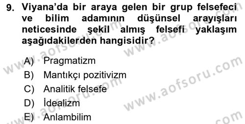 Çağdaş Felsefe 1 Dersi 2018 - 2019 Yılı 3 Ders Sınav Soruları 9. Soru