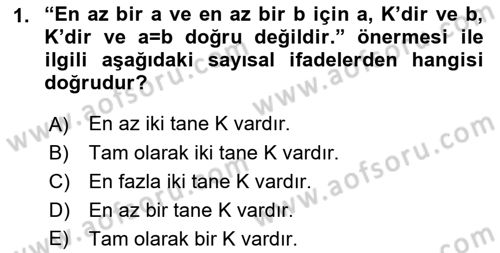 Çağdaş Felsefe 1 Dersi 2018 - 2019 Yılı (Vize) Ara Sınavı 1. Soru