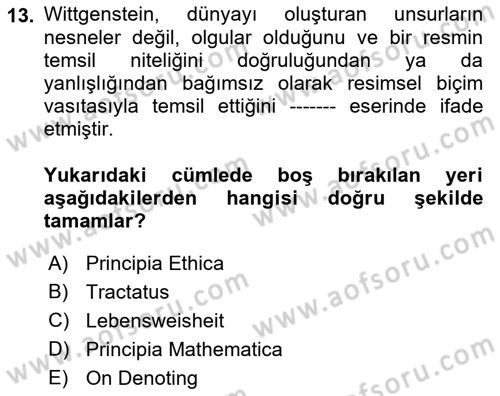 Çağdaş Felsefe 1 Dersi 2018 - 2019 Yılı (Vize) Ara Sınavı 13. Soru