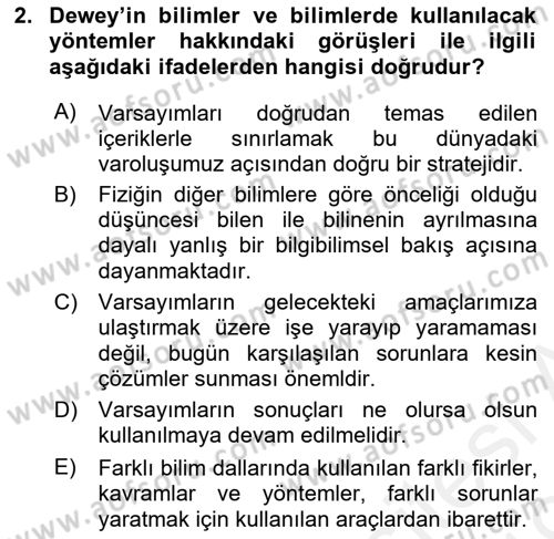 Çağdaş Felsefe 1 Dersi 2018 - 2019 Yılı (Vize) Ara Sınavı 2. Soru