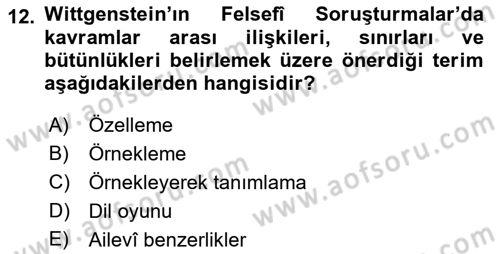 Çağdaş Felsefe 1 Dersi 2018 - 2019 Yılı Yaz Okulu Sınav Soruları 12. Soru