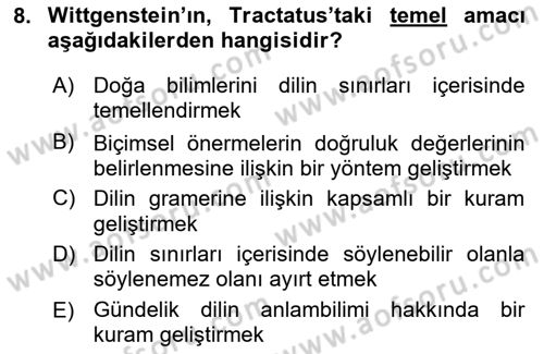 Çağdaş Felsefe 1 Dersi 2018 - 2019 Yılı Yaz Okulu Sınav Soruları 8. Soru