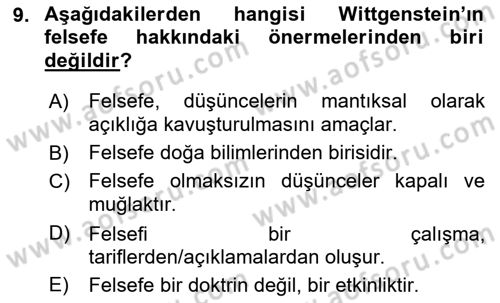 Çağdaş Felsefe 1 Dersi 2018 - 2019 Yılı Yaz Okulu Sınav Soruları 9. Soru